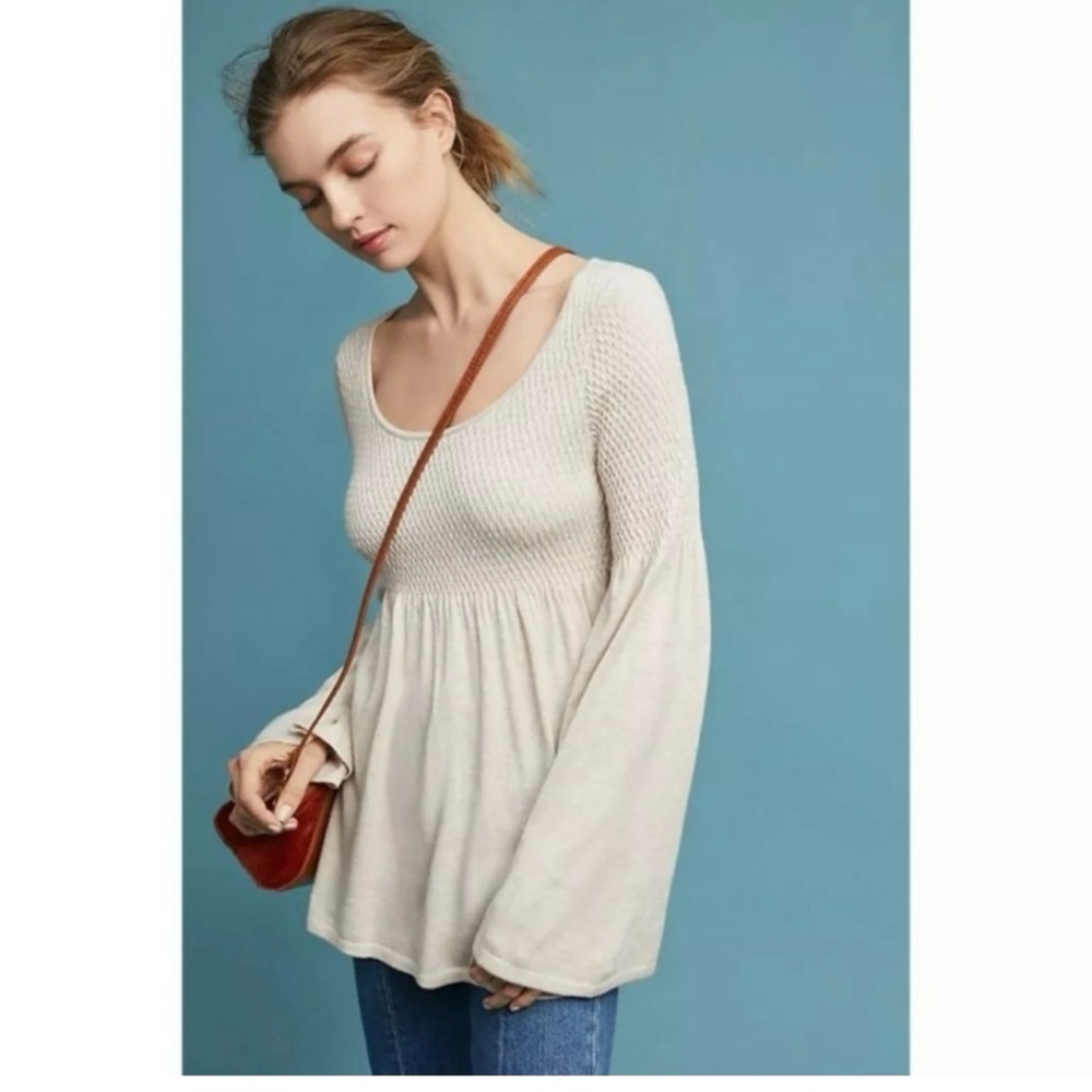 Anthropologie Cream Knit Sweater Blouse